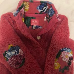 Fuzzy pullover with floral trim